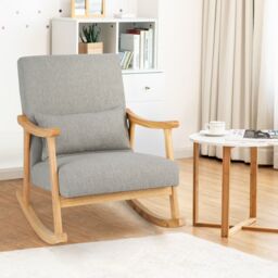 Costway Rocking Chair Upholstered Relaxing Recliner Armchair with Soft Cushion & Pillow in Grey - thumbnail 3