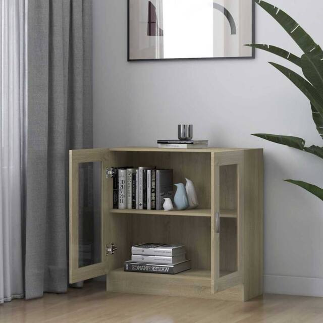 Berkfield Home Vitrine Cabinet Sonoma Oak 82.5x30.5x80 cm Engineered Wood in Light Brown - image 1