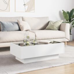Berkfield Home Coffee Table with LED White 90x50x30 cm Engineered Wood - Size: 90 x 50 x 30 cm - thumbnail 4