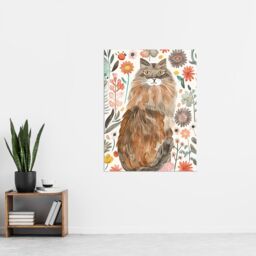 "Artery8 Cat Lover Maine Coon Folk Art Floral Watercolour Wall Art Print - Size: W12"" x H16""" - thumbnail 4