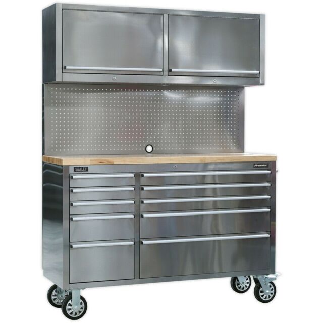 Loops 1475 x 505 x 1860mm Mobile STAINLESS STEEL Tool Cabinet - 10 Drawer & 2 Cupboard in Metallics - image 1