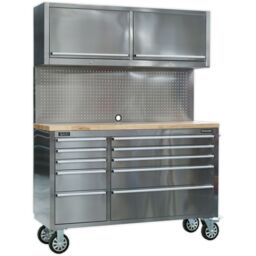 Loops 1475 x 505 x 1860mm Mobile STAINLESS STEEL Tool Cabinet - 10 Drawer & 2 Cupboard in Metallics - thumbnail 1