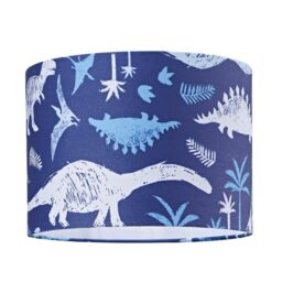 Happy Homewares Modern & Fun Dinosaur Themed Navy Blue & White Cotton Little Ones Lamp Shade in Midnight - Size: 10 inches