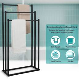 Nordara Black-3 Tier Towel Rail Stand Rack Storage Bathroom in Black - thumbnail 2