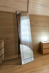 MirrorOutlet All Glass Modern Cheval Triple-Bevel Free Standing Mirror 170 x 58 CM in Silver - Size: 1 Pack