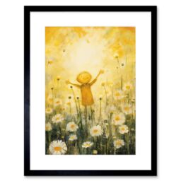 "Artery8 Wall Art Print Sunshine Happiness & Flowers Everywhere Simple Kids Bedroom Nursery Artwork Framed 9X7 Inch in Black - Size: W7"" x H9""" - thumbnail 1