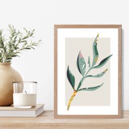 ARTZE Papyrus Leaf Green & Red Minamilist Framed Print SIZE: A2 with Oak Frame - Size: A4 - thumbnail 2
