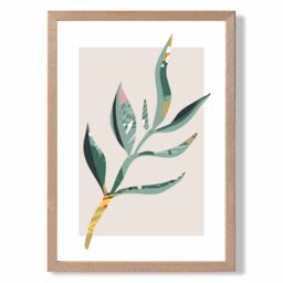 ARTZE Papyrus Leaf Green & Red Minamilist Framed Print SIZE: A2 with Oak Frame - Size: A4 - thumbnail 1