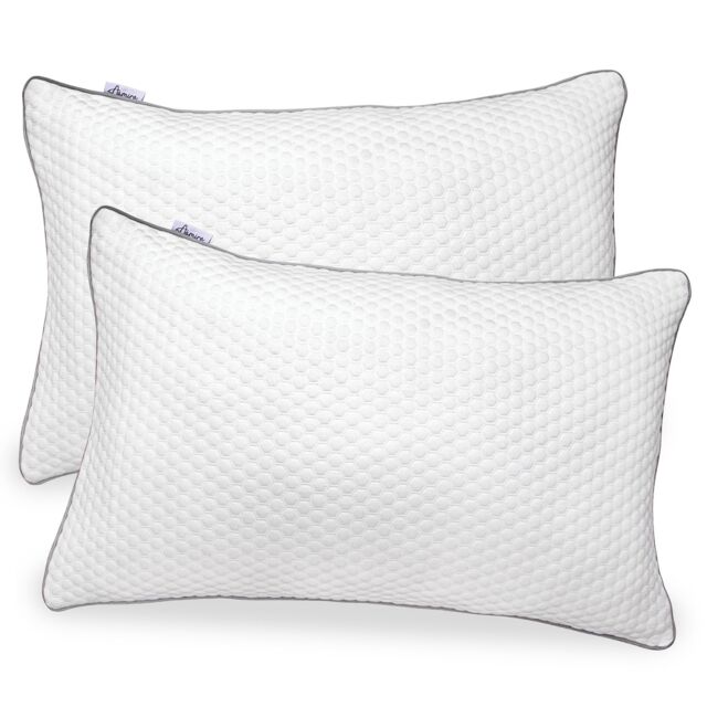 Aamira Premium Orthopaedic Shredded Memory Foam Bed Pillow 70x45cm 2 Pack, Neck Back & Side Support, Bamboo Washable Cover in White - Size: 70x45 cm - image 1