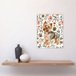 "Artery8 Yorkshire Terrier Dog Lover Pink Floral Pattern Wall Art Print - Size: W24"" x H32""" - thumbnail 4