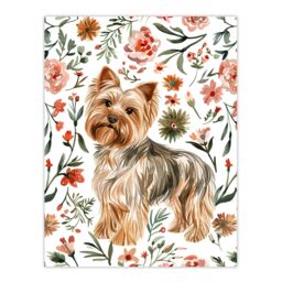 "Artery8 Yorkshire Terrier Dog Lover Pink Floral Pattern Wall Art Print - Size: W24"" x H32""" - thumbnail 1