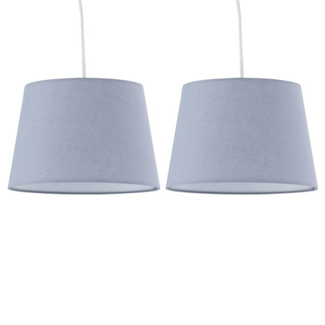 First Choice Lighting Set of 2 Grey Cotton 23cm Tapered Cylinder Pendant or Lamp Shades - image 1