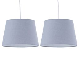 First Choice Lighting Set of 2 Grey Cotton 23cm Tapered Cylinder Pendant or Lamp Shades