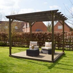 Rutland County Garden Furniture Ltd Garden Pergola & Decking Kit, Wood, L300 x W300 cm, Rustic Brown - thumbnail 1