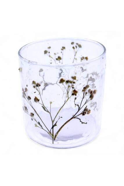 KDMD Natural Floral Glass Candle Holder - Handmade, , 8x8cm in Clear - Size: 8x8 cm - image 1