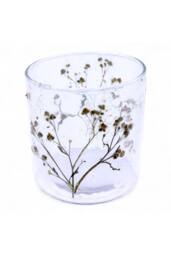 KDMD Natural Floral Glass Candle Holder - Handmade, , 8x8cm in Clear - Size: 8x8 cm