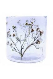 KDMD Natural Floral Glass Candle Holder - Handmade, , 8x8cm in Clear - Size: 8x8 cm - thumbnail 2