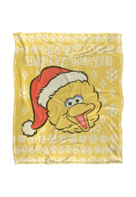Sesame Street Big Bird Ugly Christmas Sweater Silky Touch Super Soft Throw Blanket 152 X 127 cm in White - image 1