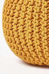 Homescapes Round Cotton Knitted Pouffe Footstool in Mustard - thumbnail 4