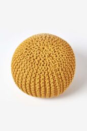 Homescapes Round Cotton Knitted Pouffe Footstool in Mustard - thumbnail 3