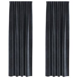 Berkfield Home Blackout Curtains with Top Tape 2 pcs Dark Grey Velvet - thumbnail 2