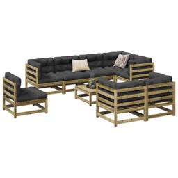 Berkfield Home 9 Piece Garden Sofa Set Impregnated Wood Pine in Brown - thumbnail 1