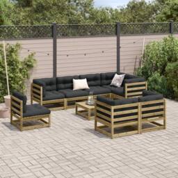 Berkfield Home 9 Piece Garden Sofa Set Impregnated Wood Pine in Brown - thumbnail 3