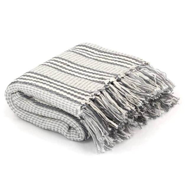 Berkfield Home Throw Cotton Stripes 125x150 cm Grey & White - image 1