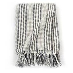 Berkfield Home Throw Cotton Stripes 125x150 cm Grey & White - thumbnail 3