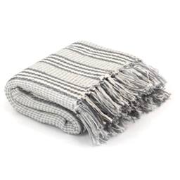 Berkfield Home Throw Cotton Stripes 125x150 cm Grey & White - thumbnail 1