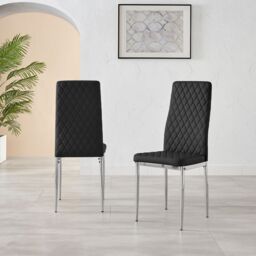 FurnitureboxUK Set of 6 Milan High Back Soft Touch Diamond Pattern Faux Leather Dining Chairs With Silver Chrome Metal Legs in Black - thumbnail 2