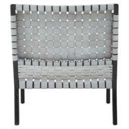 Orsina Grey Leather Woven Chair, Teak Wood Armchair, Black Framed Dining Chair, Patio Chair With Leather Straps - thumbnail 4