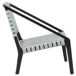 Orsina Grey Leather Woven Chair, Teak Wood Armchair, Black Framed Dining Chair, Patio Chair With Leather Straps - thumbnail 3