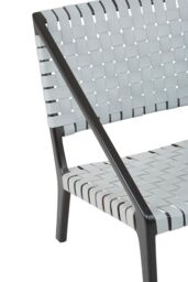 Orsina Grey Leather Woven Chair, Teak Wood Armchair, Black Framed Dining Chair, Patio Chair With Leather Straps - thumbnail 5