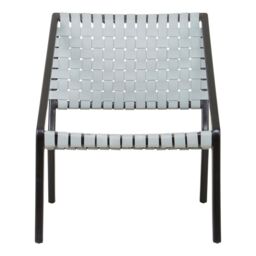 Orsina Grey Leather Woven Chair, Teak Wood Armchair, Black Framed Dining Chair, Patio Chair With Leather Straps - thumbnail 6