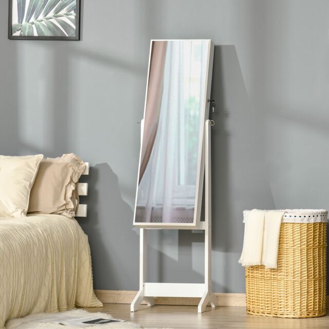 HOMCOM Mirrored Jewellery Cabinet Lockable Jewellery Organiser for Bedroom in White - image 1