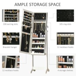 HOMCOM Mirrored Jewellery Cabinet Lockable Jewellery Organiser for Bedroom in White - thumbnail 4