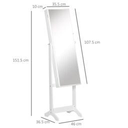 HOMCOM Mirrored Jewellery Cabinet Lockable Jewellery Organiser for Bedroom in White - thumbnail 3
