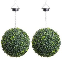 Primrose Solar Powered LED Artificial Topiary Ball 38cm The Big Buxus Ball in Green - thumbnail 2