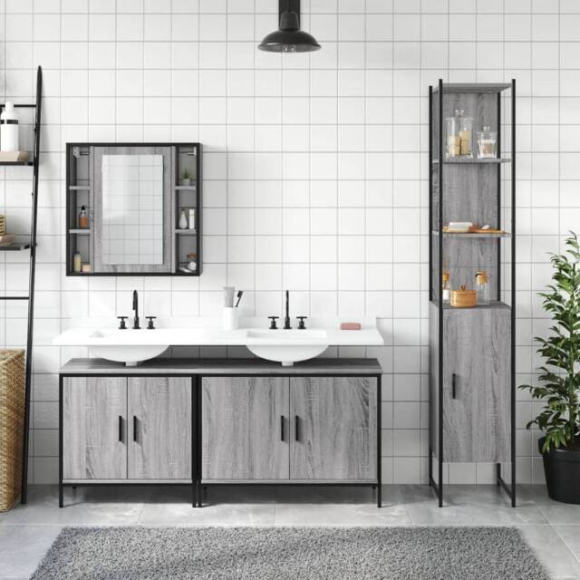 Berkfield Home Stylish 4 Piece Bathroom Cabinet Set Grey Sonoma Engineered Wood - image 1