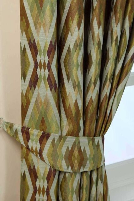 Homescapes Jacquard Geometric Curtain Tie Back Pair in Green - image 1