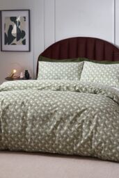 HOEM Alexah Abstract Geometric Cotton Rich Duvet Cover Set in Olive - Size: King