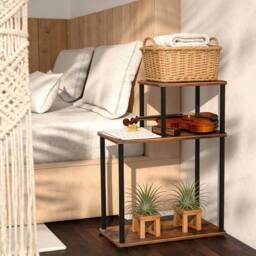 Ventryn 3-Tier Side Table with Metal Frame, High Stability Storage Rack in Brown - thumbnail 4