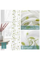 Living and Home 130cm W 2 Panels Leaf Pattern Embroidered Semi-sheer Curtains in White - Size: 240 cm - thumbnail 2