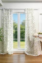 Living and Home 130cm W 2 Panels Leaf Pattern Embroidered Semi-sheer Curtains in White - Size: 240 cm - thumbnail 1