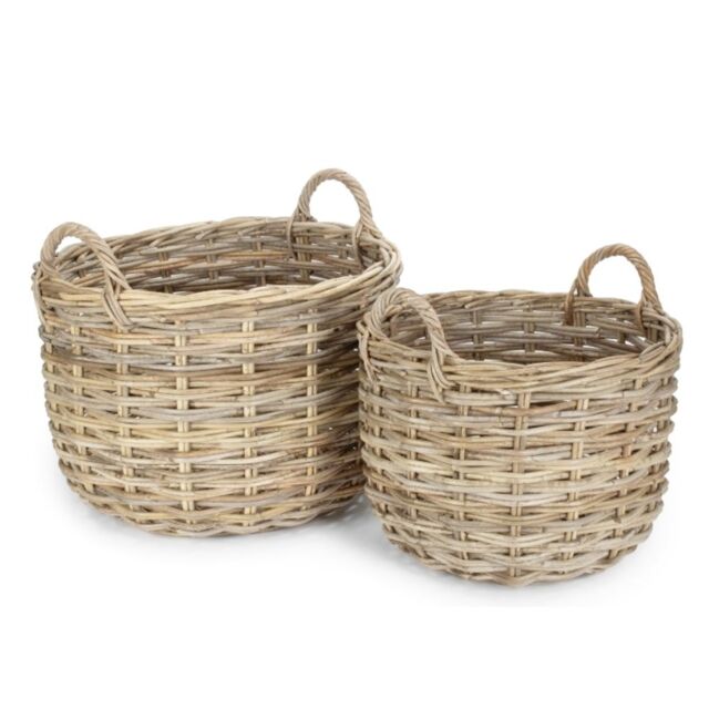 Red Hamper Set of 2 Curved Base Rattan Storage Basket in Natural - image 1