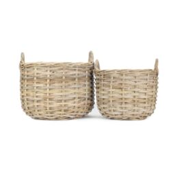 Red Hamper Set of 2 Curved Base Rattan Storage Basket in Natural - thumbnail 3