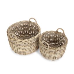 Red Hamper Set of 2 Curved Base Rattan Storage Basket in Natural - thumbnail 2