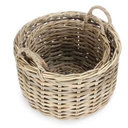 Red Hamper Set of 2 Curved Base Rattan Storage Basket in Natural - thumbnail 4