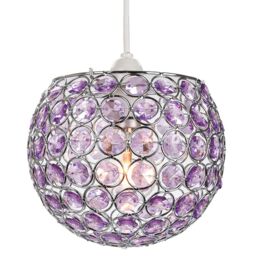 Happy Homewares Round Globe Easy Fit Pendant Shade with Small Acrylic Bead Jewels in Purple - thumbnail 2